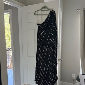 Halston Heritage Black and White One-Shoulder Dress